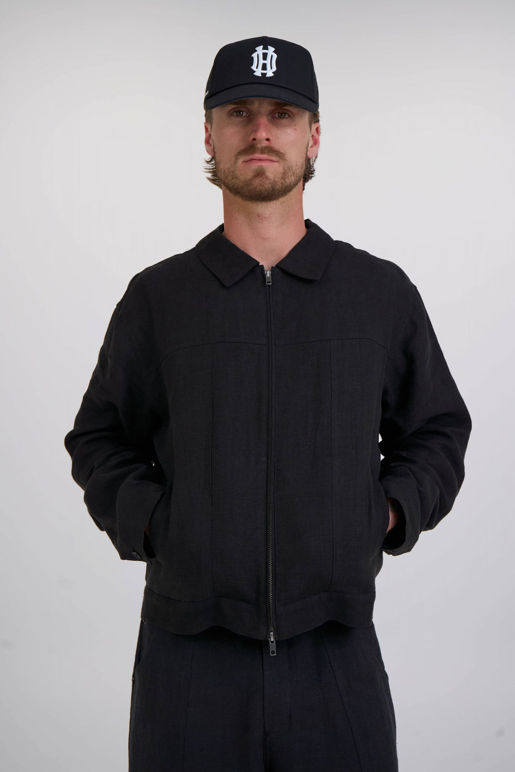 structured linen jacket  black