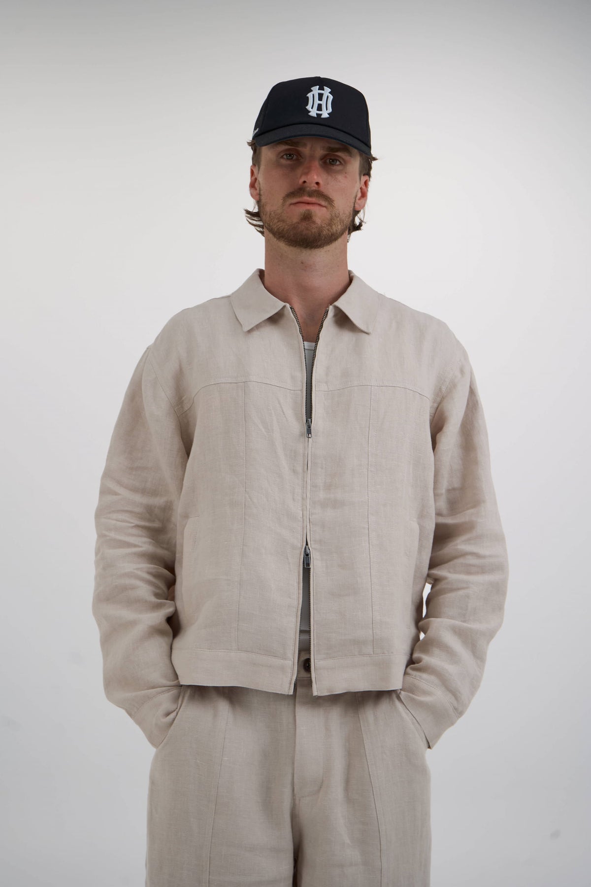 structured linen jacket  tan