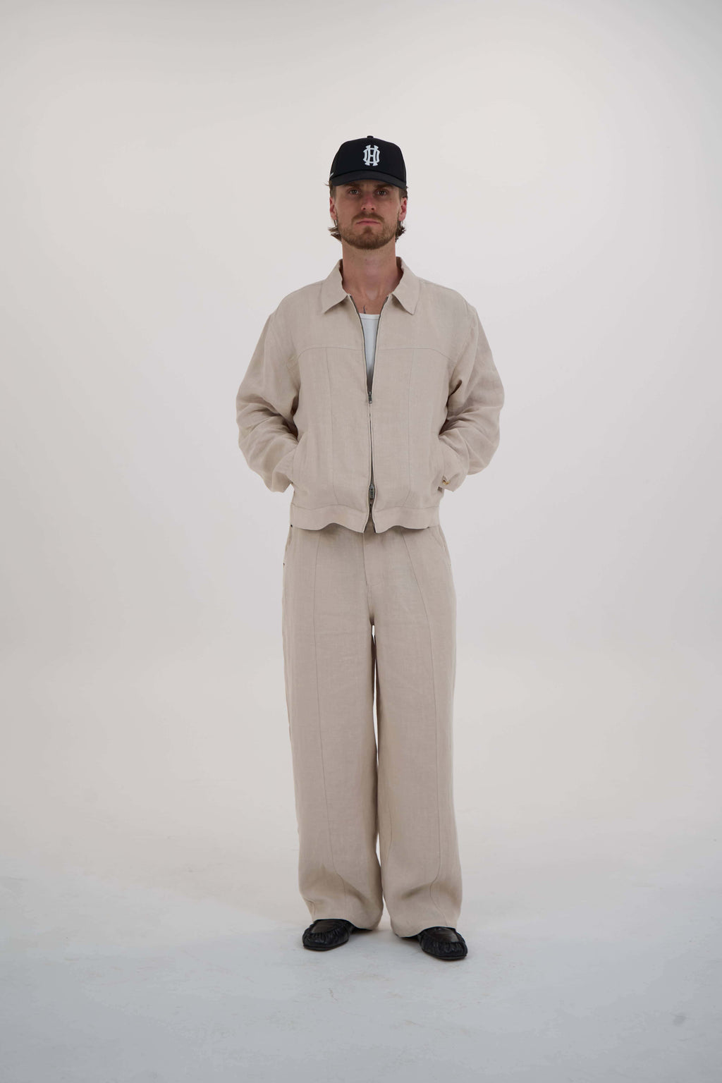 structured linen pants  tan