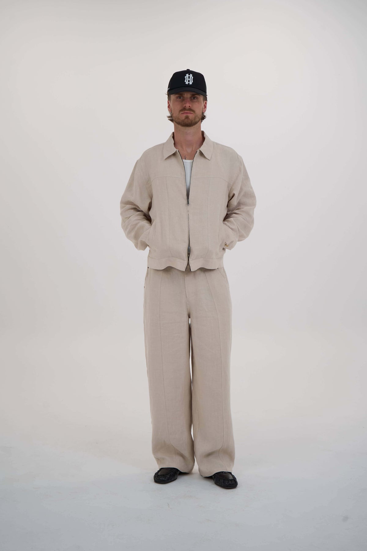 structured linen pants  tan