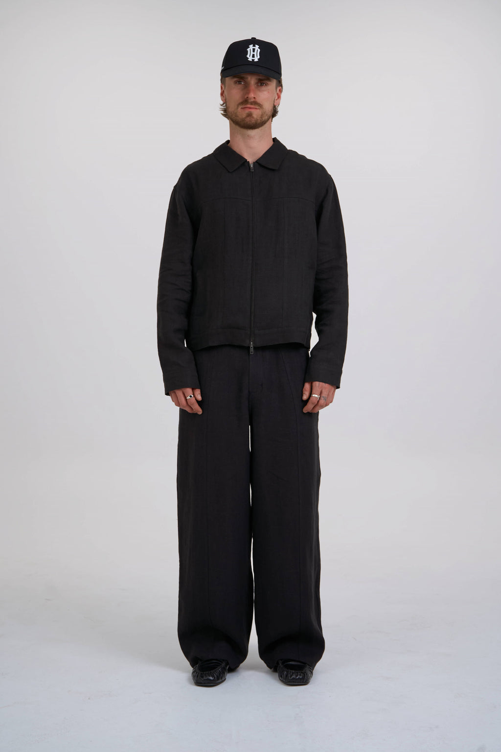 structured linen pants  black