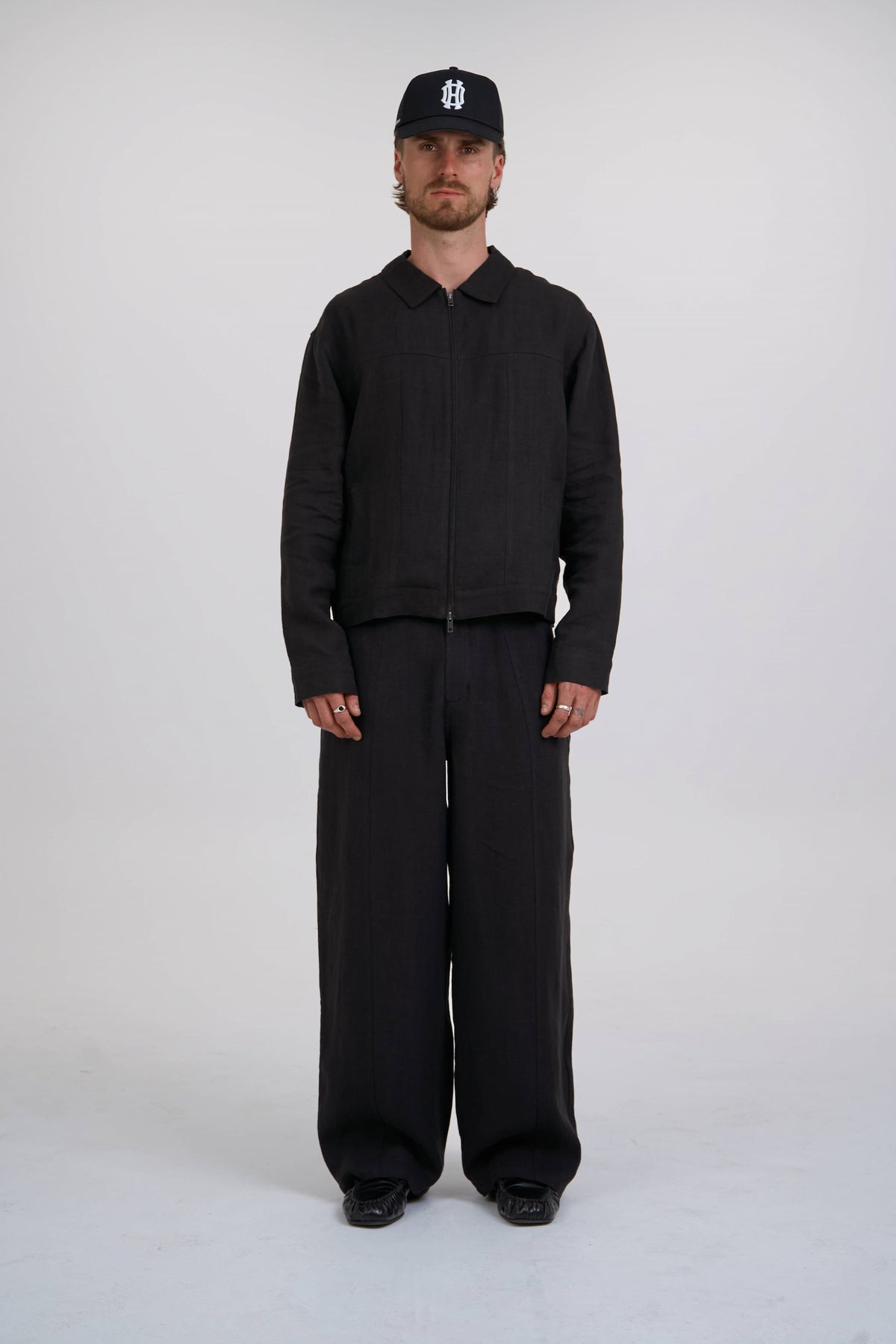 structured linen pants  black