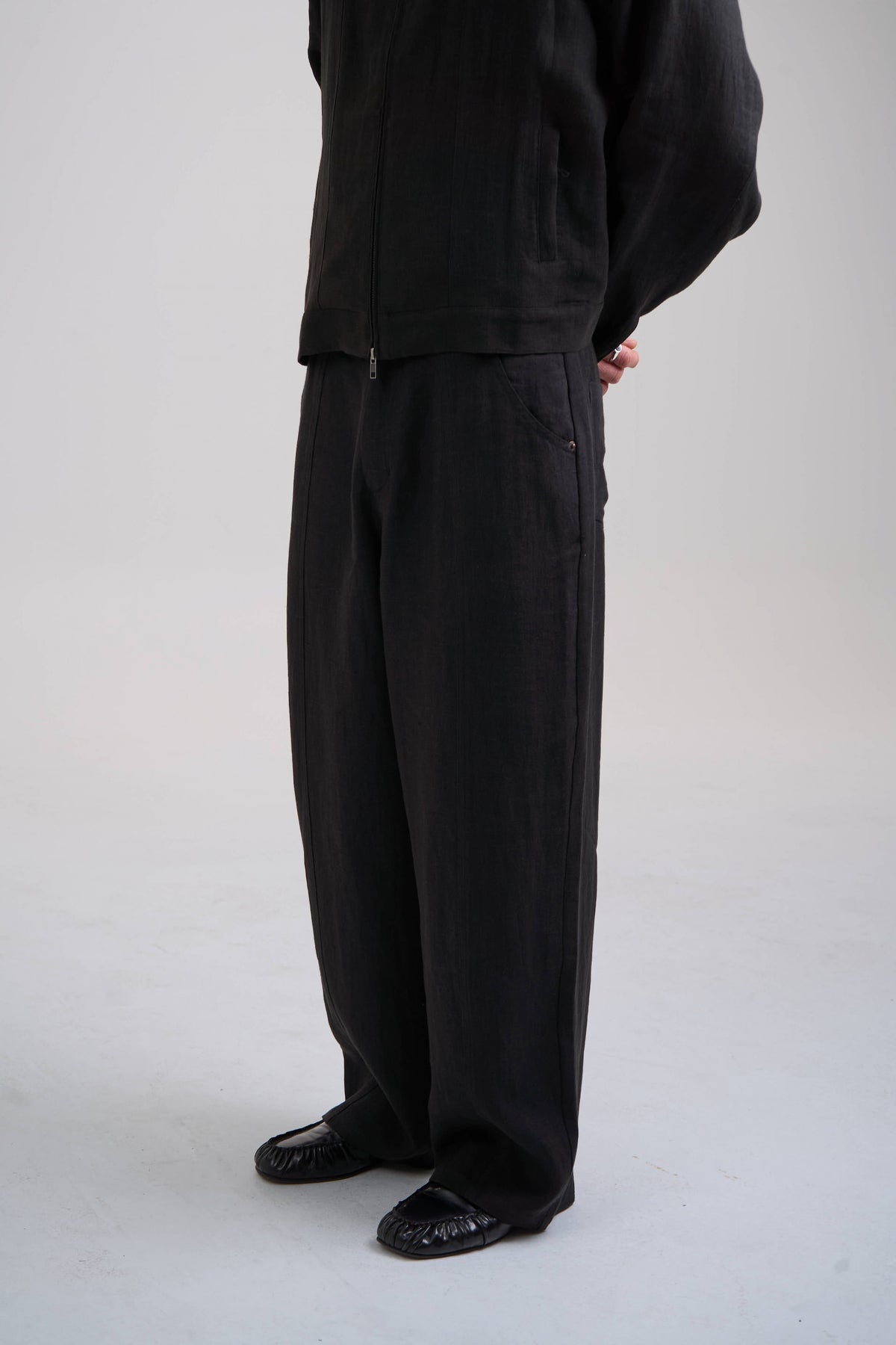 structured linen pants  black