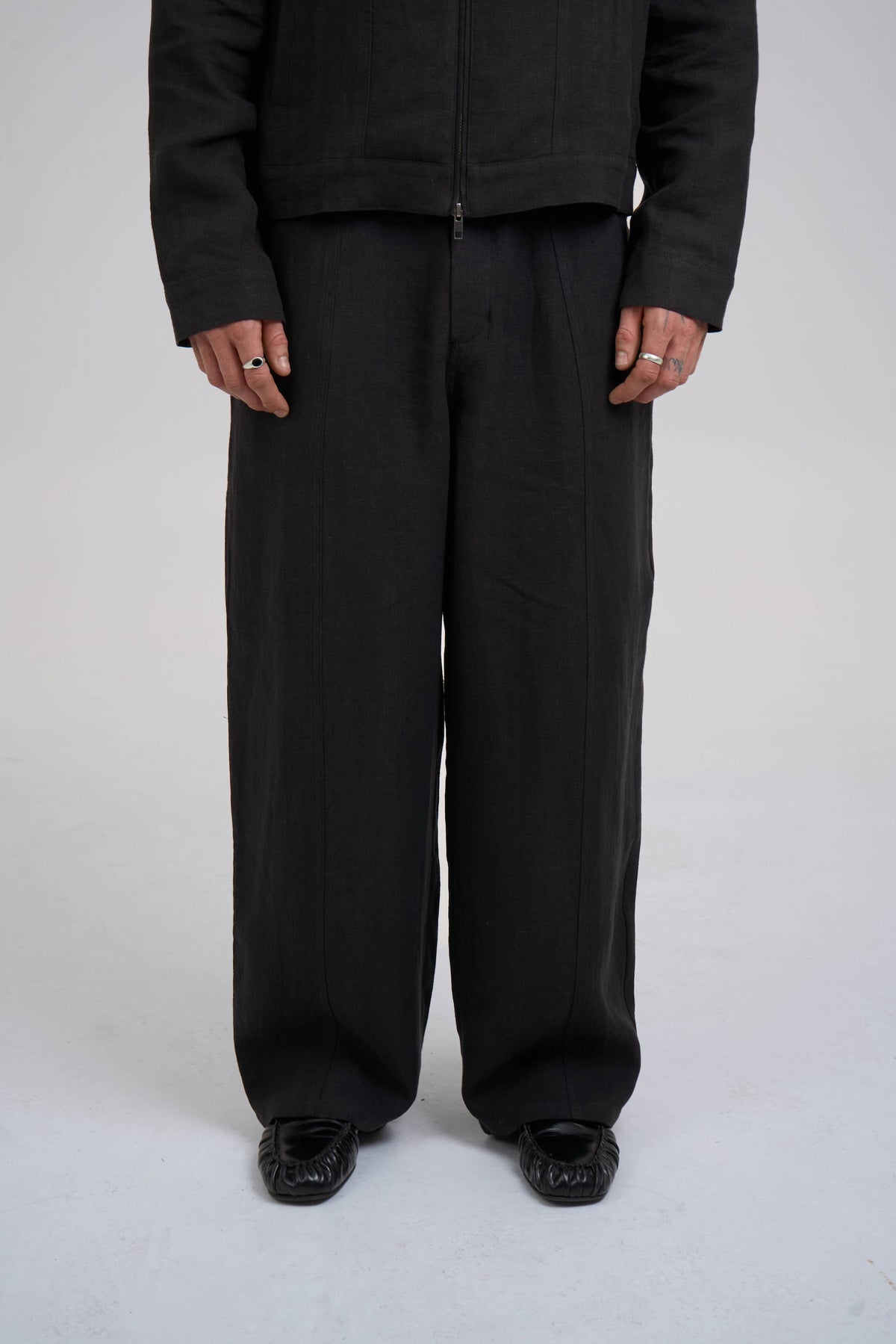 structured linen pants  black