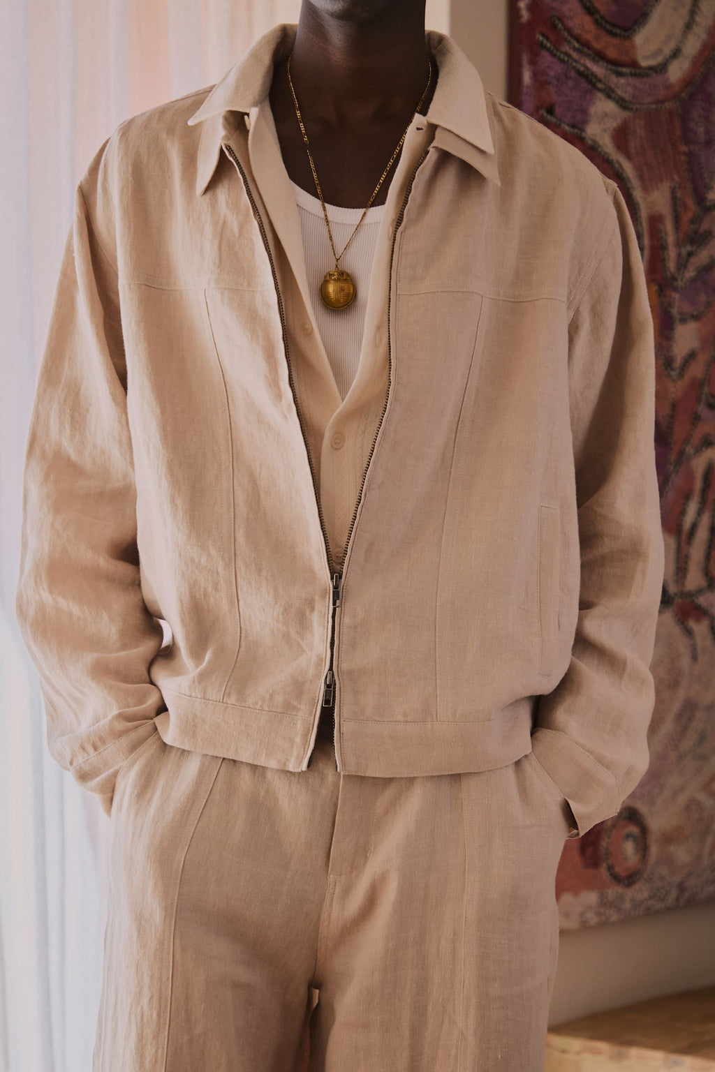 structured linen jacket  tan